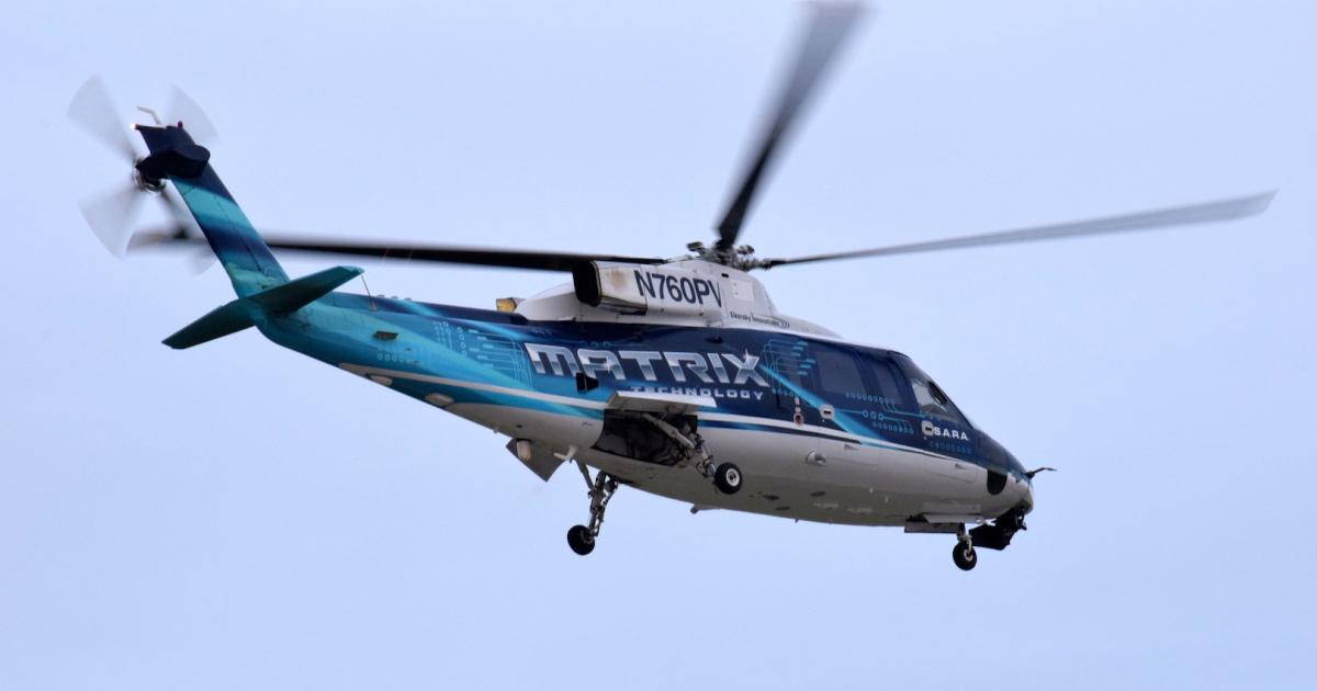 The S-76 Sikorsky Autonomy Research Aircraft equipped with ‘Matrix’ autonomy technology performed at Griffiss International Airport in Rome, N.Y., in November 2016. (Photo: Bill Carey) 