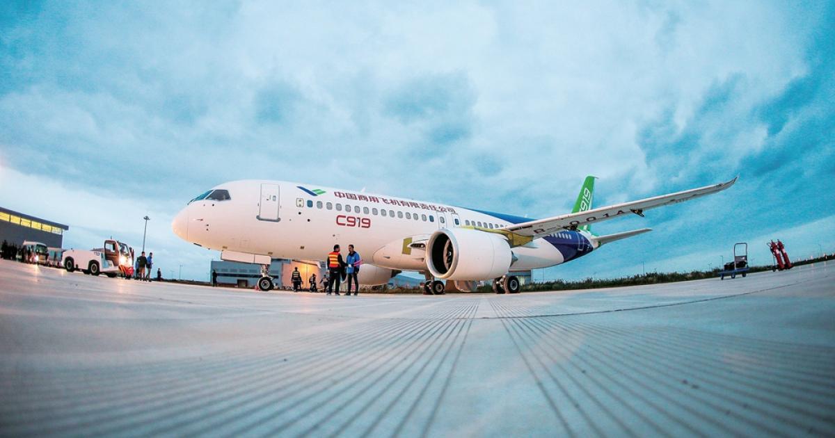 Comac has begun taxi and brake testing of the first C919, scheduled for first flight in the first half of the year. (Photo: Comac)