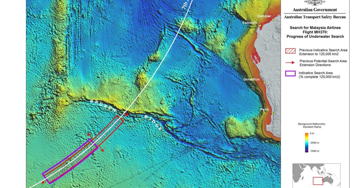 The search for MH370 has been conducted along an arc to the southwest of Australia. The area measures 120,000 square kilometers.  (Photo: ATSB)