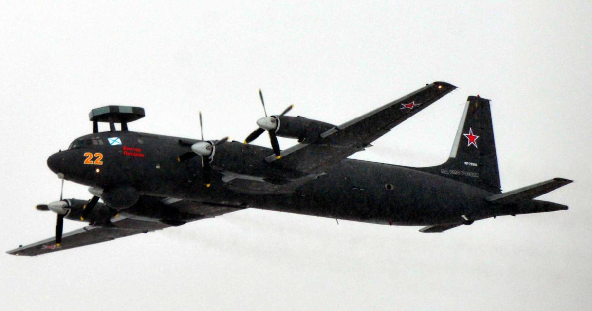 The eighth Il-38 to be refurbished and upgraded flies over a snowy Ramenskoye on January 31. (Photo: Vladimir Karnozov)  