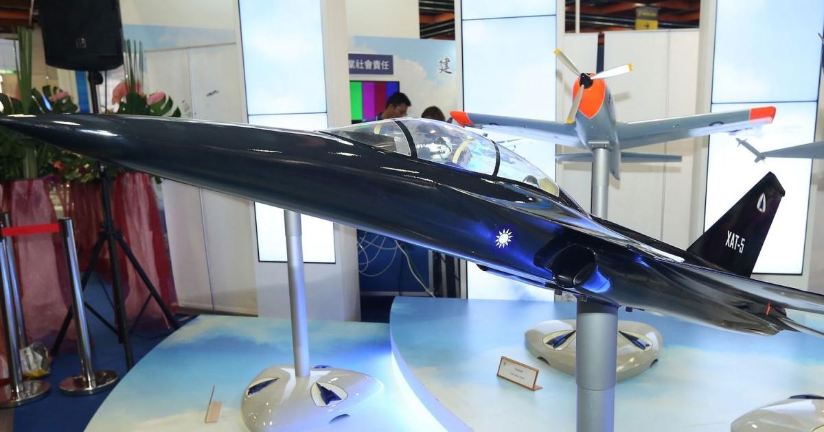 At the Taipei Aerospace & Defense Technology Exhibition in August 2015, AIDC displayed this model of what was then designated the ‘XAT-5’ advanced jet trainer (Photo: TADTE)