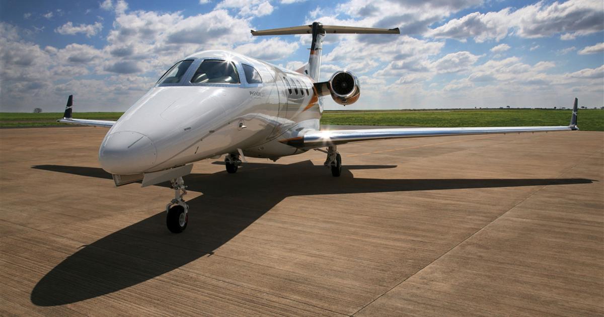 UBS's business jet indexes are rising, but that has not yet translated into improvement of actual market conditions. Light jets scored highest in the latest index, which could bode well for aircraft such as the Embraer Phenom 300. (Photo: Embraer Executive Jets)