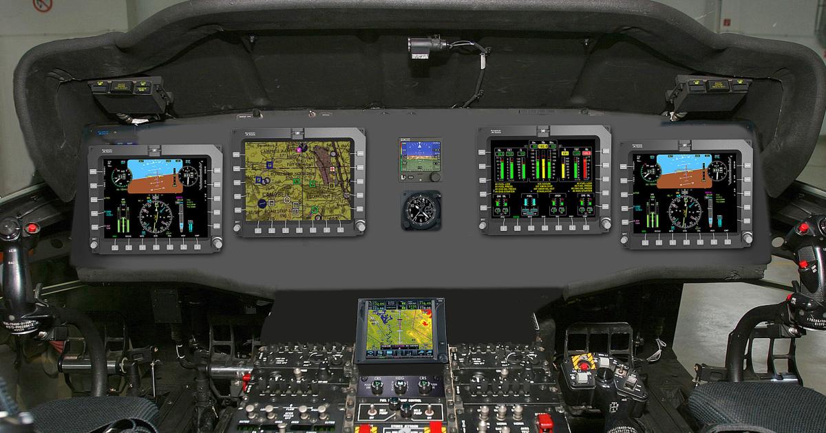 This cockpit upgrade from Rogerson Kratos gives Sikorsky's Black Hawk increased utility and safety. The company provided demonstration flights at this week's Heli-Expo show in Dallas. (Photo: Rogerson Kratos)