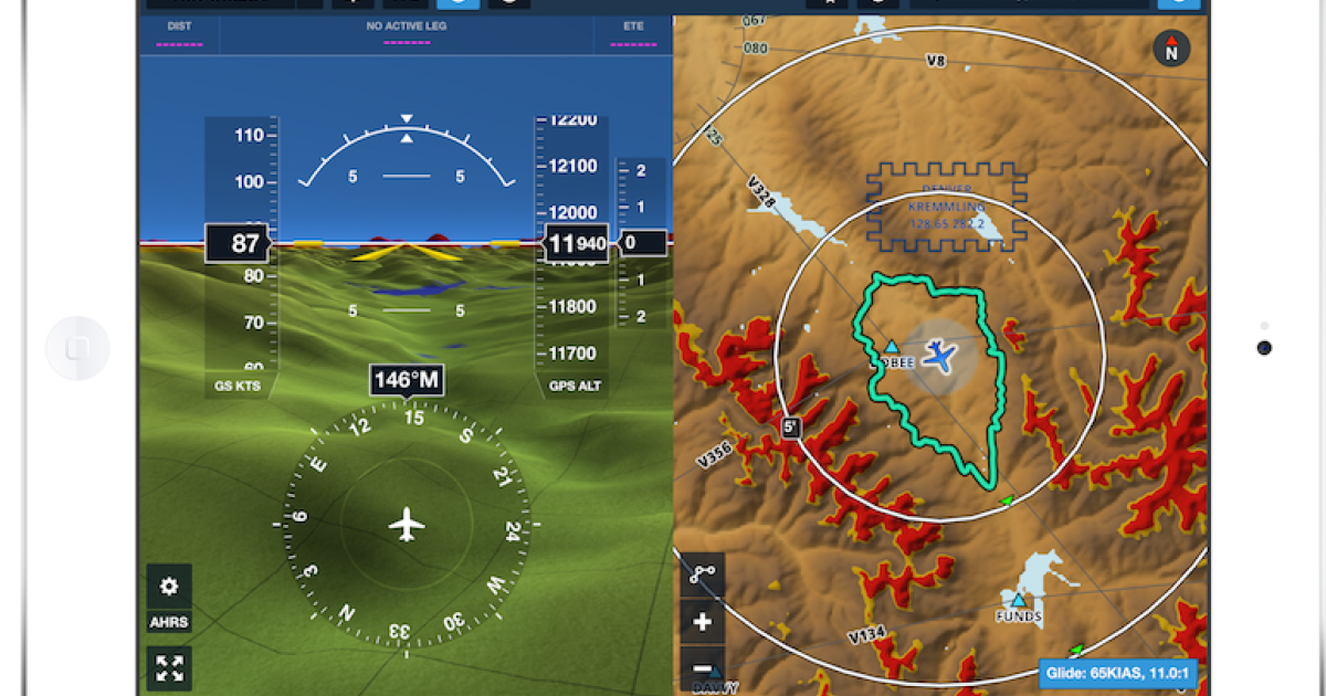 The new glide advisor in ForeFlight 9 shows how far the aircraft can glide after a loss of power.
