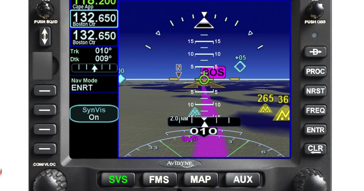 Avidyne's new IFD550 includes an attitude reference sensor that drives pitch and roll display on the synthetic vision view.