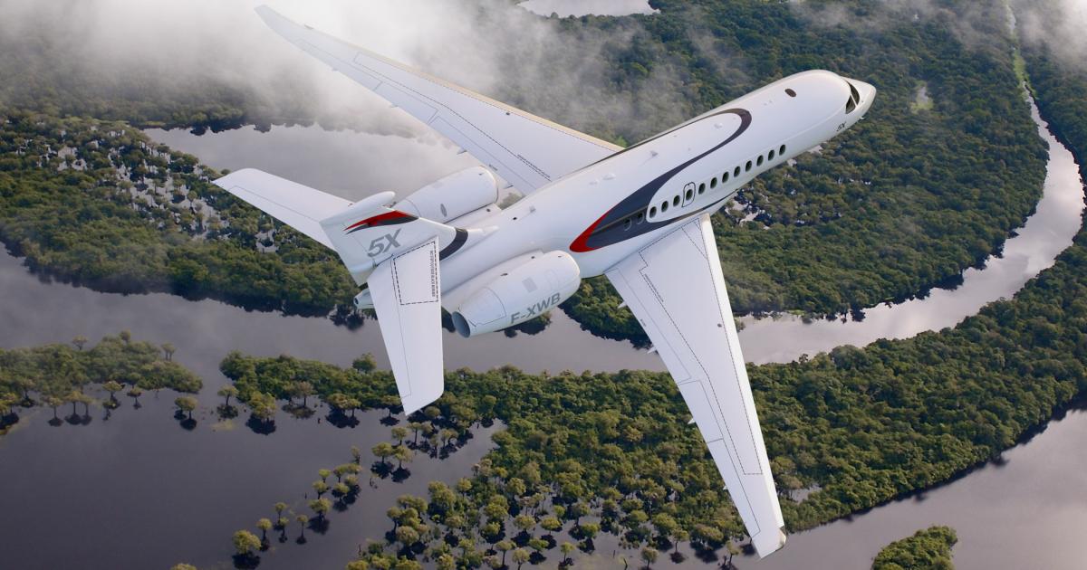 Deliveries of the Falcon 5x are scheduled to begin in 2020. (Photo: Dassault Falcon)