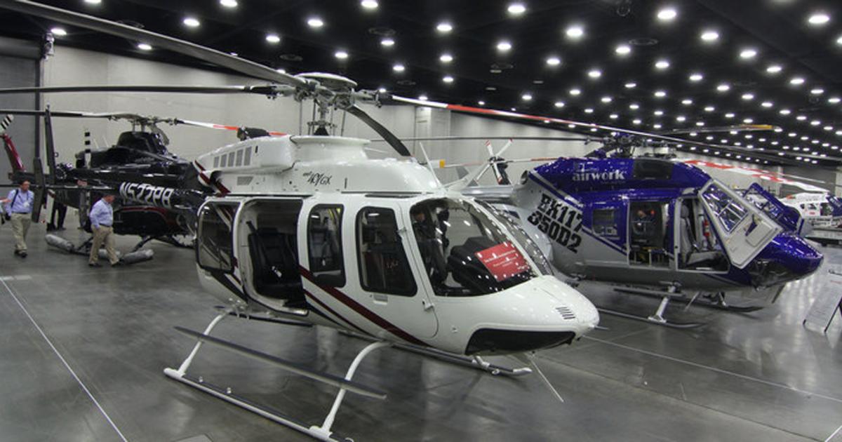 The Helicopter Association International expects approximately 60 helicopters to converge on the convention center for Heli-Expo 2017, which opens on Tuesday in Dallas. It expects that this year's show will be bigger than the previous record-breaking one in Las Vegas in 2013, with attendance and exhibit space already projected to be higher. (Photo: Mariano Rosales/AIN)