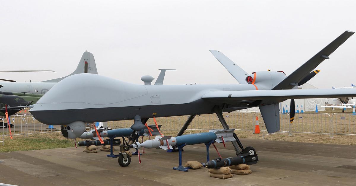 A Reaper UAS on display at the Avalon airshow in Australia last week. (Photo: Mike Yeo)
