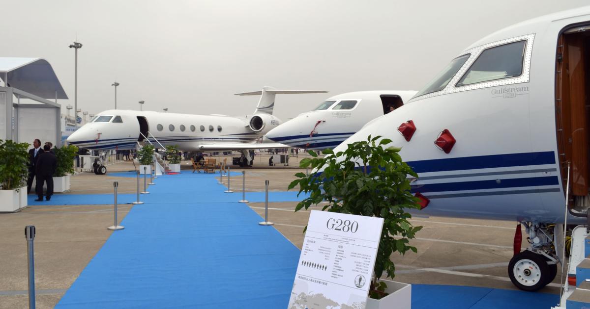 With three of its business jets on display here at ABACE, Gulfstream announced new support assets.