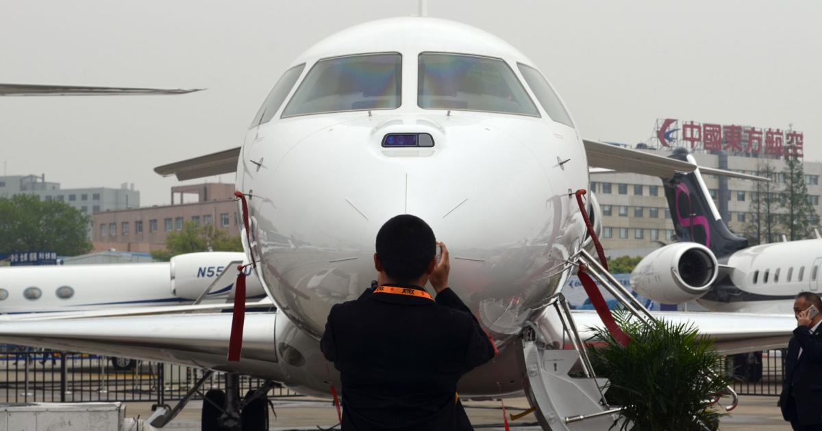 Chinese buyers are giving Dassault’s Falcon 8X a careful look, with its globe-girdling range and quiet comfort. According to the company, “People who want one, buy one.”