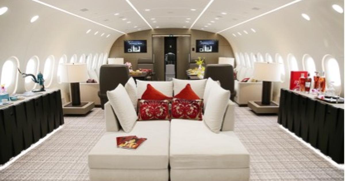 There is plenty of space for customers and their guests to travel in style from Hong Kong- to Tahiti on Deer Jet's Boeing BBJ 787. 