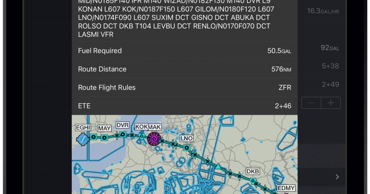 Garmin Pilot app users can use the new autorouting feature to select routing in complex European airspace.