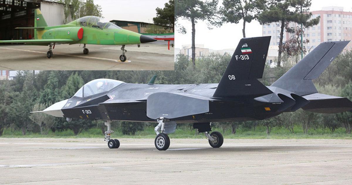 Iran claims that the Qahar (main photo, courtesty IRIB) and the Kowsar (inset) are the country’s ’s first all-indigenous fighter and jet trainer designs.