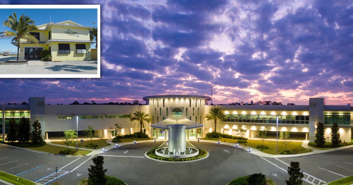 From humble beginnings (inset), Satcom Direct has grown to a truly international company with its global headquarters in Melbourne, Florida. Its aeroCNCT teaches aircrews to operate inflight connectivity systems.