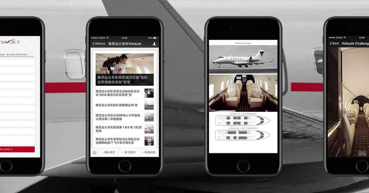 One-off charter flights as well as blocks of flying hours are available for purchase from VistaJet through WeChat.