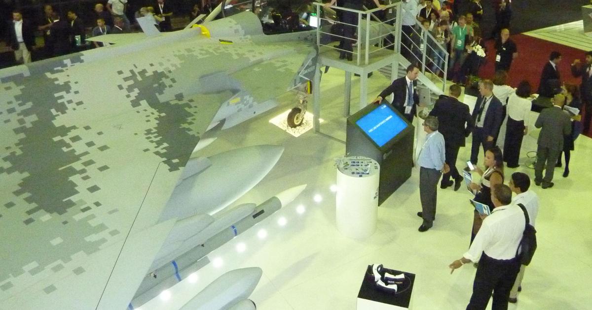 A Gripen mockup attracted plenty of attention at the LAAD show in Rio de Janeiro. (Photo: Reuben F. Johnson)