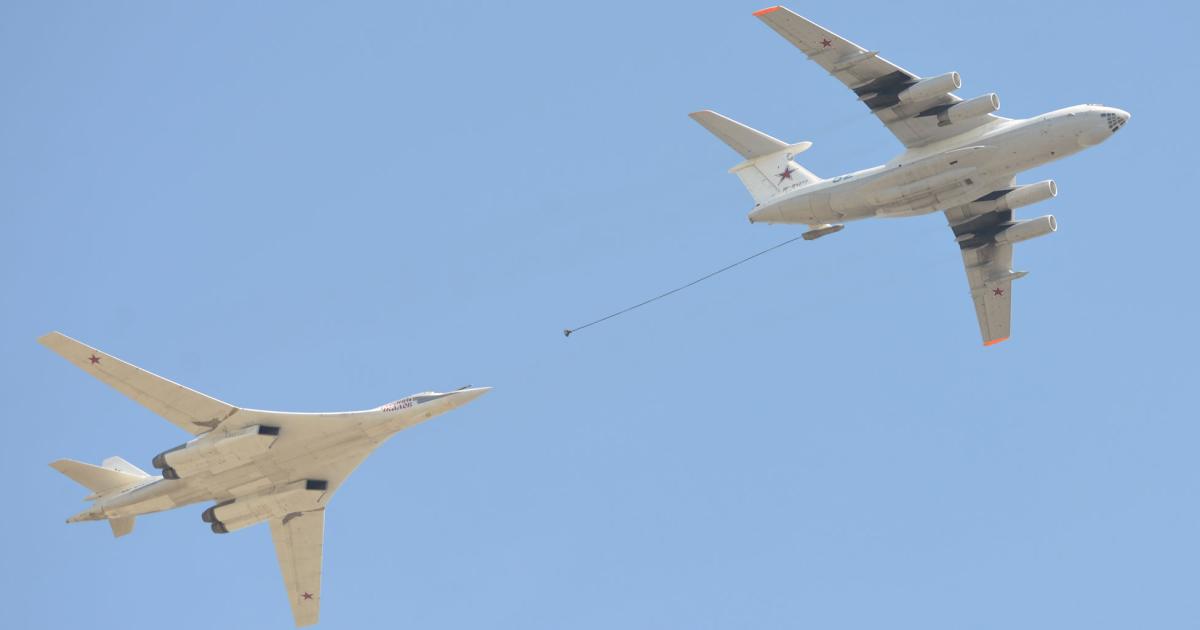 A Russian Air Force Il-78M air tanker refuels a Tu-160 strategic bomber. These tankers are being refurbished and upgraded, and joined in service by new-production versions with PS-90A turbofans. (Photo: Vladimir Karnozov) 