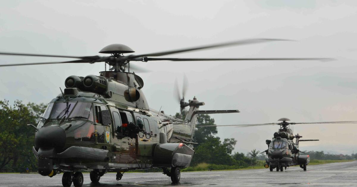 The first two H225M Cougar helicopters in full combat SAR configuration were handed over to the Indonesian air force by PTDI last November. (Photo: PTDI) 