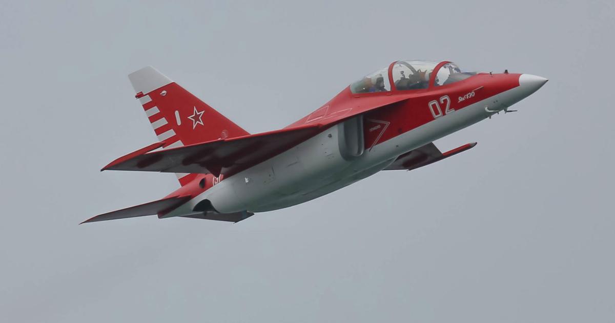 A Yak-130 was demonstrated at the 2014 Singapore Air Show. (Photo: Chen Chuanren)