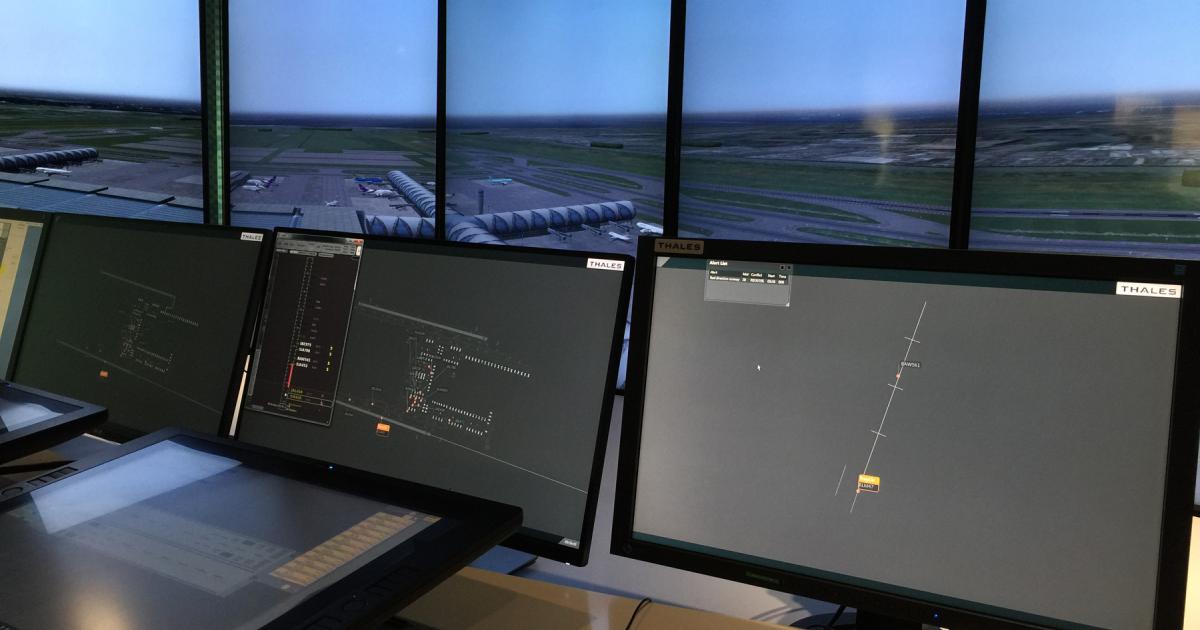 Thales has used augmented reality tools for its remote tower that lets controllers see the airport whose traffic they are managing from afar. [Photo: Guillaume Lecompte-Boinet]