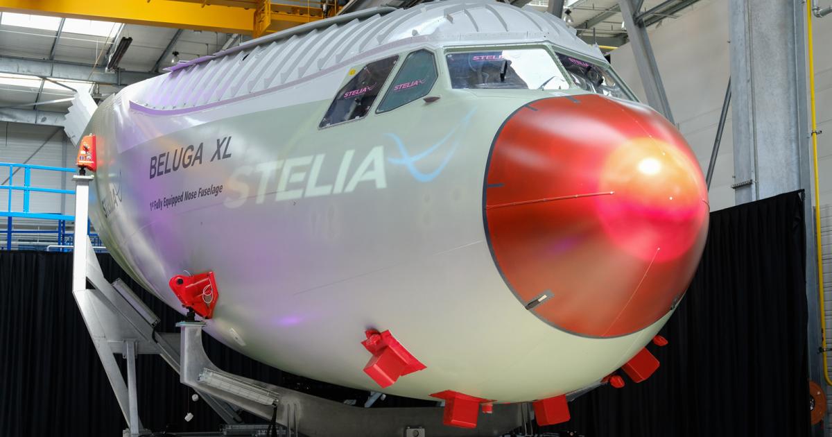 On May 30, Stella Aerospace delivered the first fully equipped nose section for the new Airbus BelugaXL extra-large freighter. [Photo: Stelia]