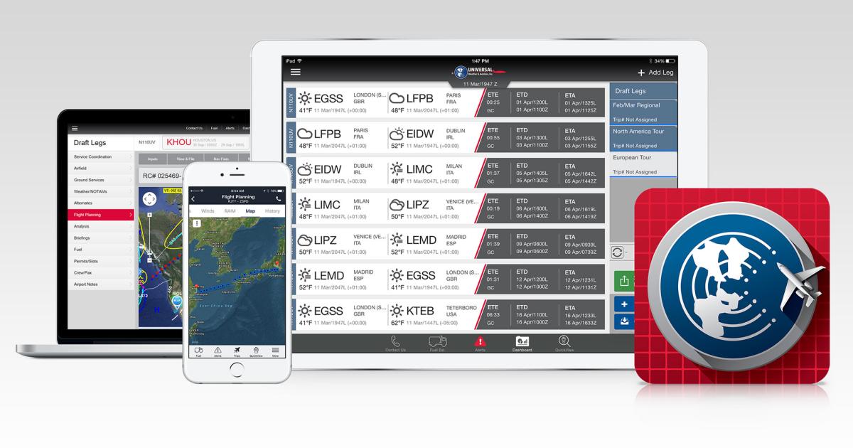 The uvGo app includes a wide range of flight data and planning functions, and provides access to Satcom Direct’s datalink services.
