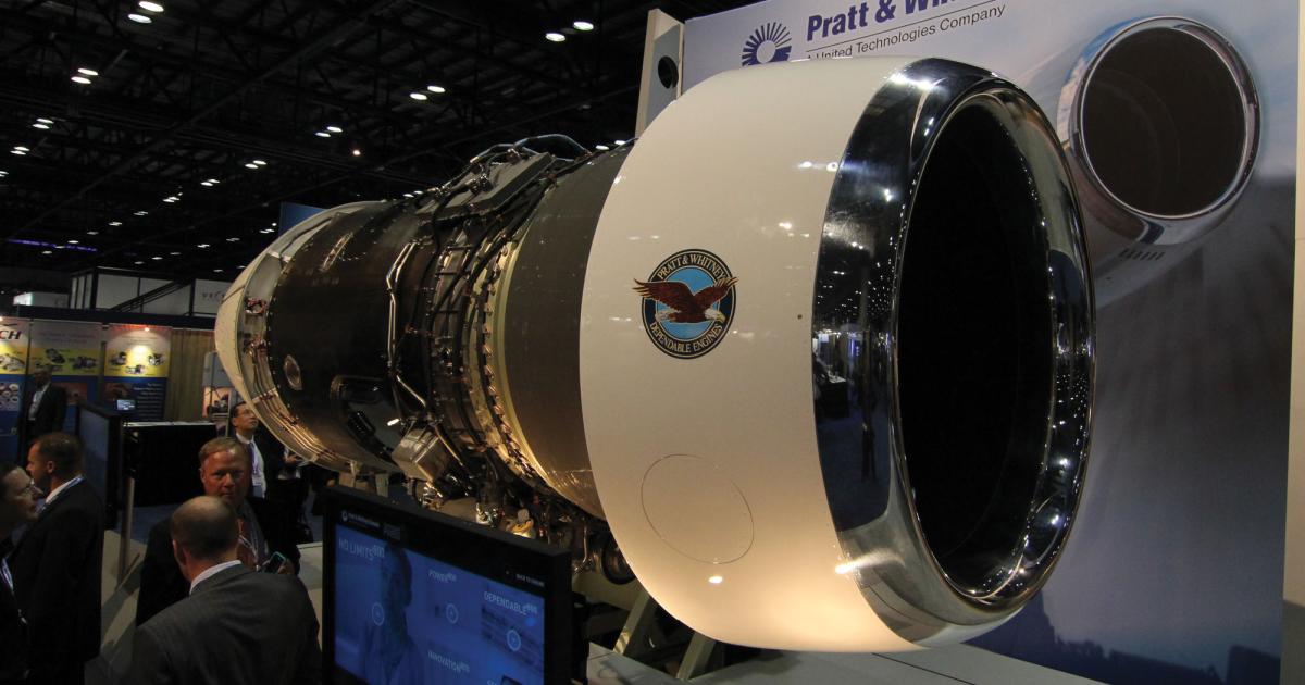 With its single-piece fan, Pratt & Whitney Canada’s PW800 series will power Gulfstream’s G500 and G600. A full-scale mockup was revealed here at NBAA yesterday.