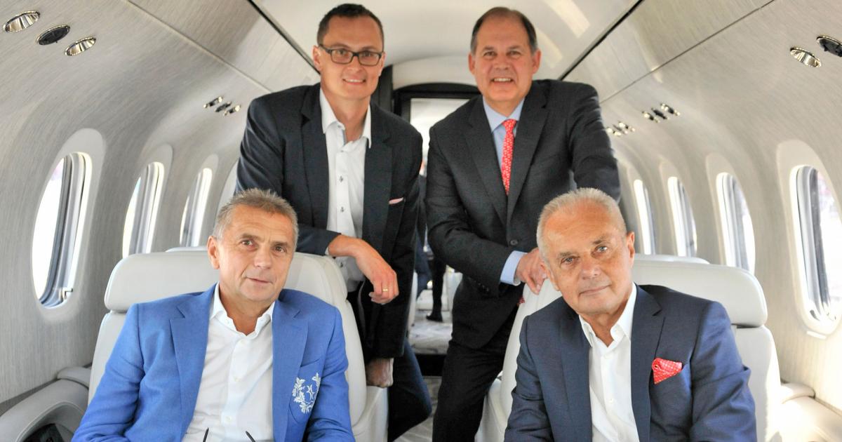 Left to right: Roman Vik, GM Travel Service, with Lukas Skyslak, Textron Aviation CEO, Scott Ernest and Jiri Simane of Travel Service