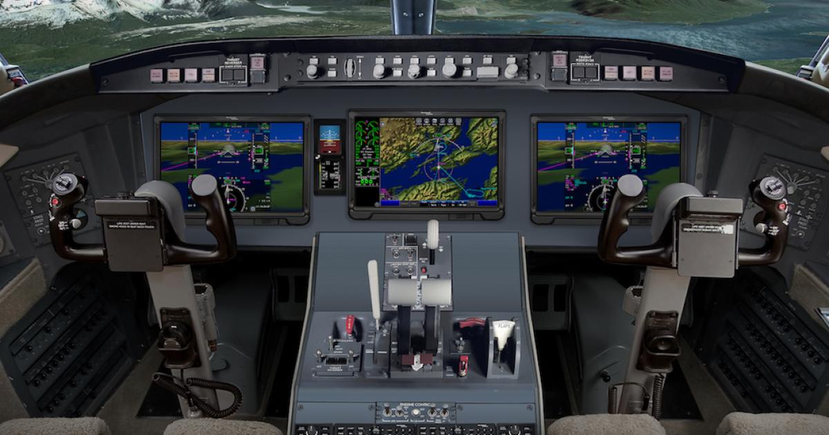 The Challenger 604 will be the first Part 25 jet to receive an upgrade to touchscreen panel displays with an STC under development by Rockwell Collins, Bombardier and Nextant Aerospace.