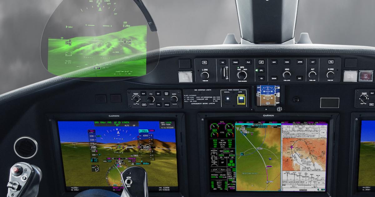 Textron Aviation has selected Garmin's new GHD 2100 head-up display for the Citation Longitude super-midsize jet. (Photo: Garmin)