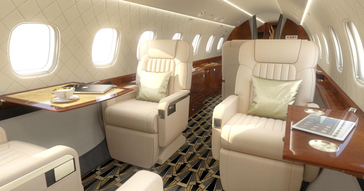 Flexjet's sister company in the UK will add Embraer Legacy 600s outfitted with new 13-seat interiors by year-end. The 3,800-nm super-midsize jet will be able to fly from Western Europe to Northern Africa or the Middle East. (Photo: Flexjet Ltd.)