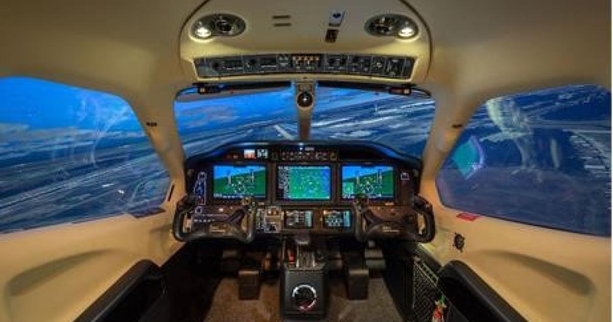 At Simcom in Orlando, Fla., pIlots can receive initial and recurrent training on the Daher TBM 930 in this Frasca International-built flight training device. (Photo: Daher)