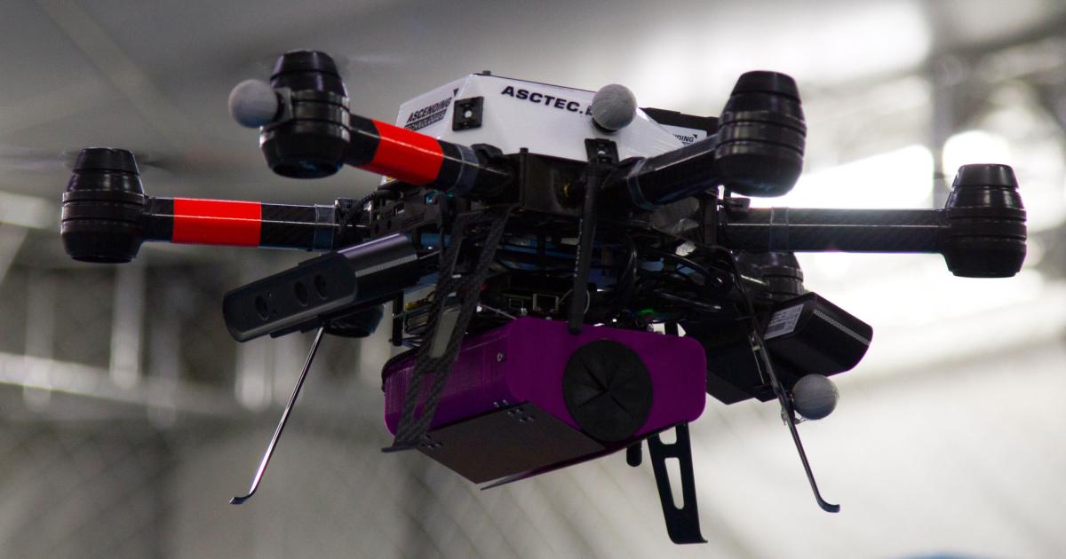 A drone like this one from Ascending Technologies, now owned by Intel, was used at an indoor obstacle course to develop trajectory planning and collision-avoidance algorithms.
