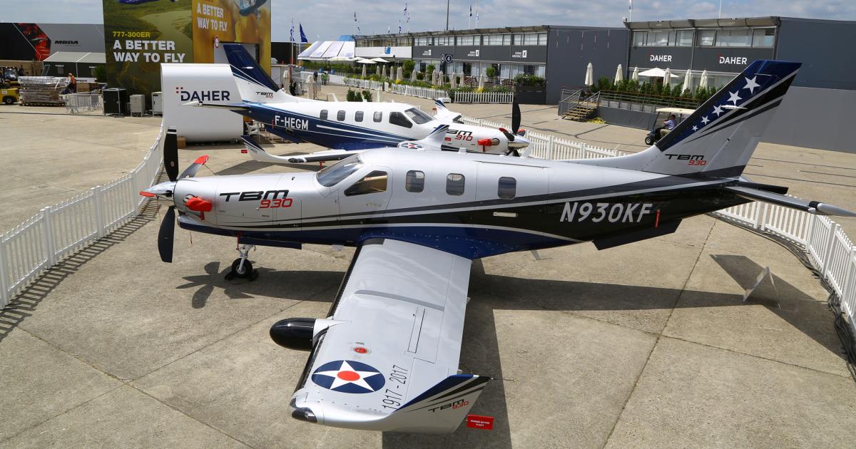 Daher brought two of its TBM single-engine turboprops to the Paris Air Show this year. Recent changes to EASA rules will expand the commercial market for similar aircraft.