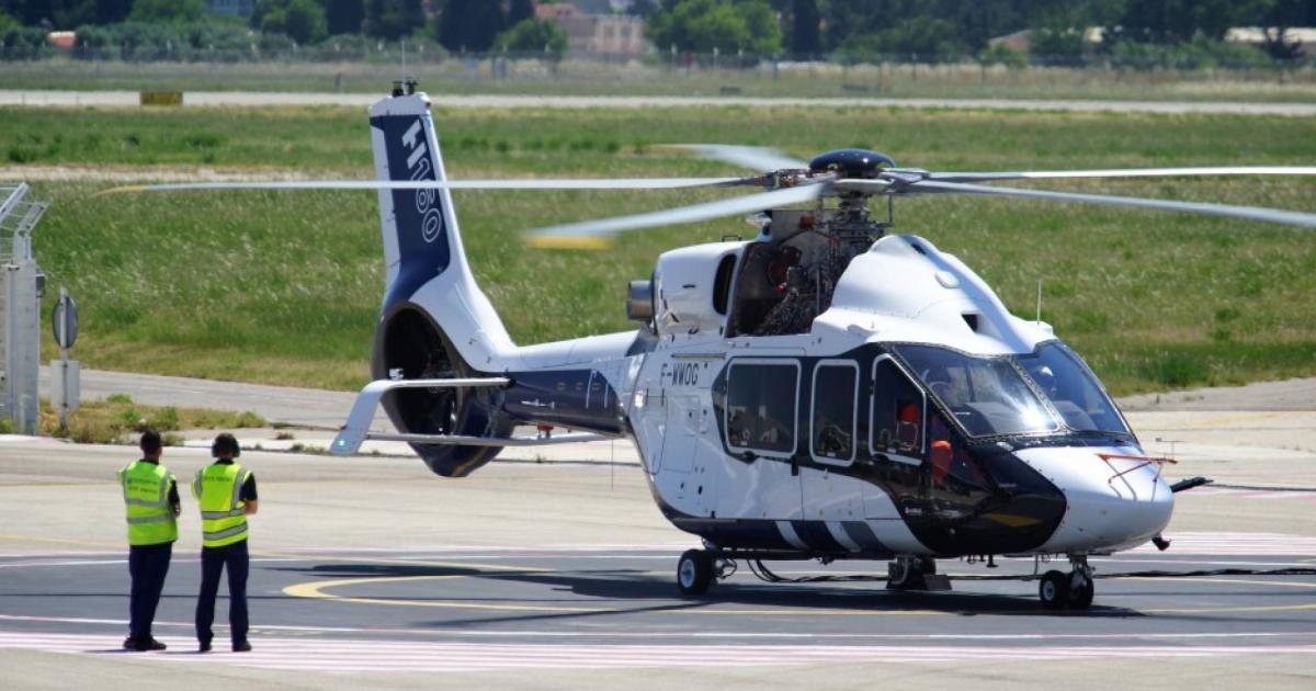 Airbus' new H160 helicopter will be recognizable thanks to its Blue Edge blades for quieter operations, canted tiltrotor and biplane stabilizer. (Photo: Airbus Helicopters)