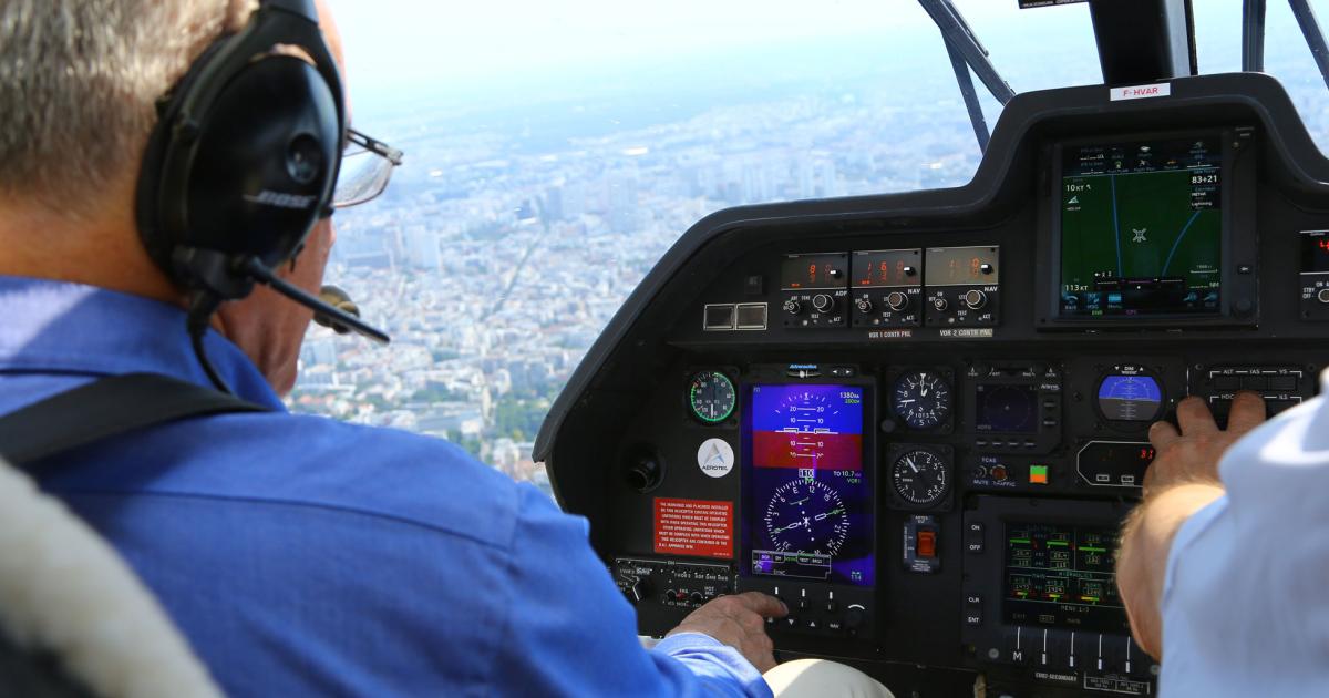 AIN editor-in-chief Matt Thurber puts the RoadRunner combined attitude and heading indicator through its paces on a demonstration flight from Le Bourget during the Paris Air Show.