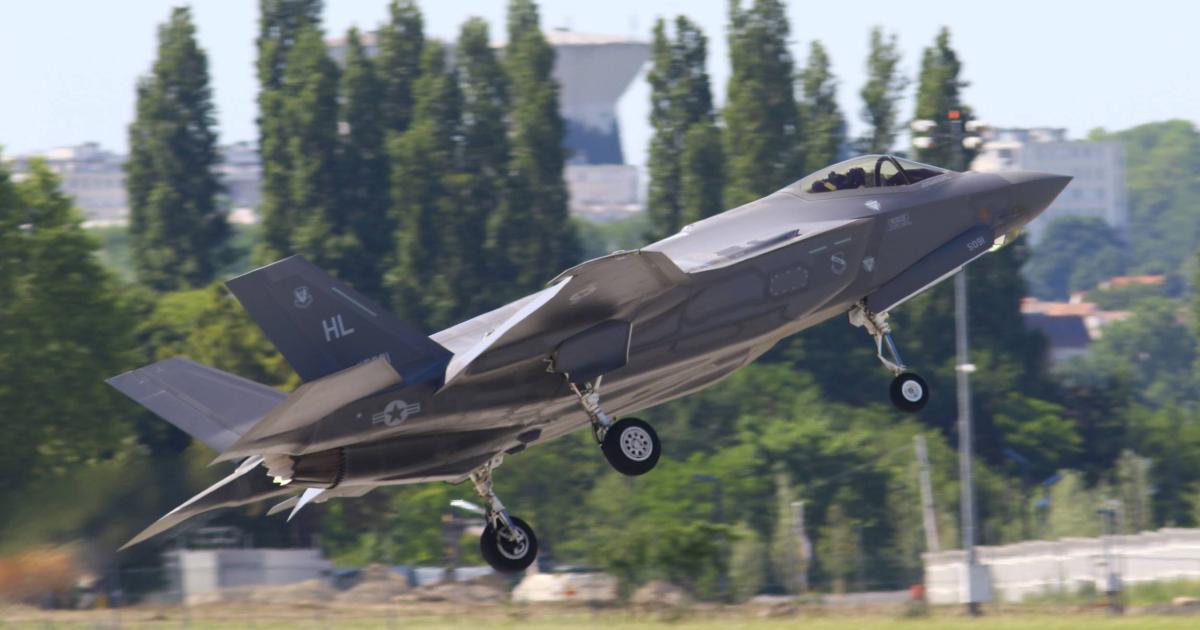 Lockheed Martin and the U.S. Air Force have brought two F-35A stealth fighters to Paris. This is the international debut for the conventional takeoff and landing version of the Lightning II. The airshow display is being flown by company test pilot Billie Flynn, and shows a considerably extended envelope, compared to the F-35B routine at Farnborough last year. Be aware, Flynn will have a mandatory rest day Thursday, so no F-35 demonstration that day. (Photo: David McIntosh)