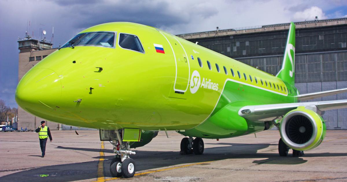 The first of 17 Embraer S7 Airlines E170s leased from GECAS and due for delivery this year arrived at S7's Siberian base in Novosibirsk in April. (Photo: Engineering Holding)