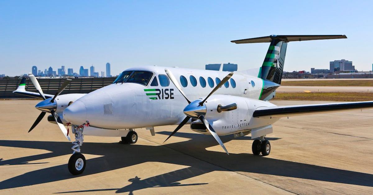 Under the transition to the Surf Air brand, Rise—which flies routes between Dallas, Austin, Houston, and San Antonio—will phase out its current fleet of Beechcraft King Air 350s and replace it with Pilatus PC-12s, Surf Air’s choice of aircraft for U.S. operations. (Photo: Rise/Surf Air)