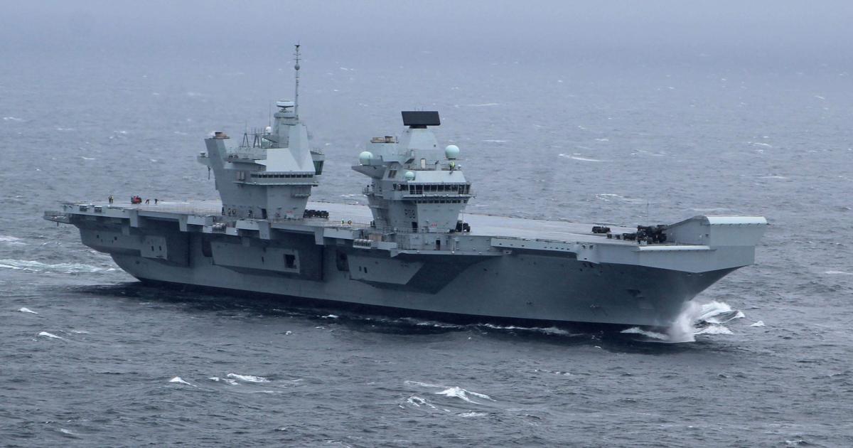 HMS Queen Elizabeth at sea for the first time. Note the ski-jump, and the unusual twin-island design. (Photo: UK MoD Crown Copyright 2017)