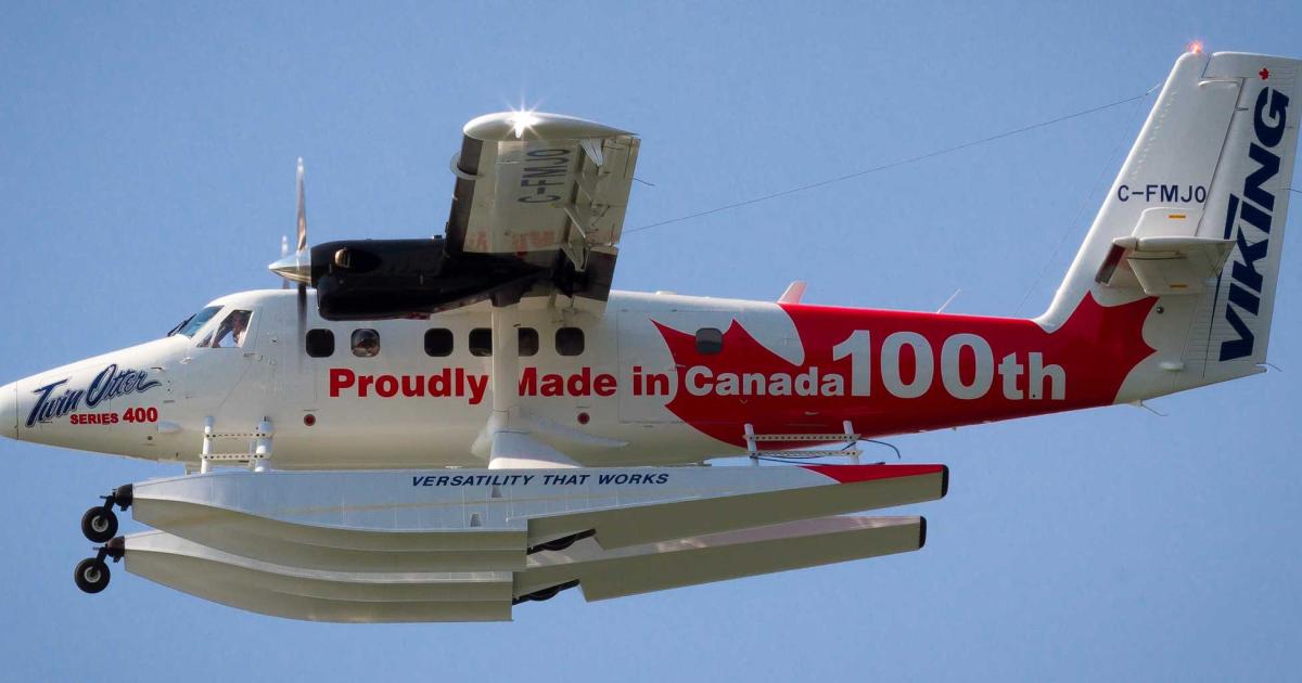 Canadian manufacturer VIking Air is making a colorful splash at EAA AirVenture with the arrival of the 100th Twin Otter it has built since it acquired the Type Certificate from Bombardier and restarted the production line. (Photo: Rob McIntyre)
