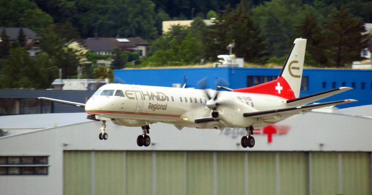A Darwin Airline Saab 2000 approaches Zurich Airport. (Photo: Flickr: <a href="http://creativecommons.org/licenses/by-sa/2.0/" target="_blank">Creative Commons (BY-SA)</a> by <a href="http://flickr.com/people/redlegsfan21" target="_blank">redlegsfan21</a>)