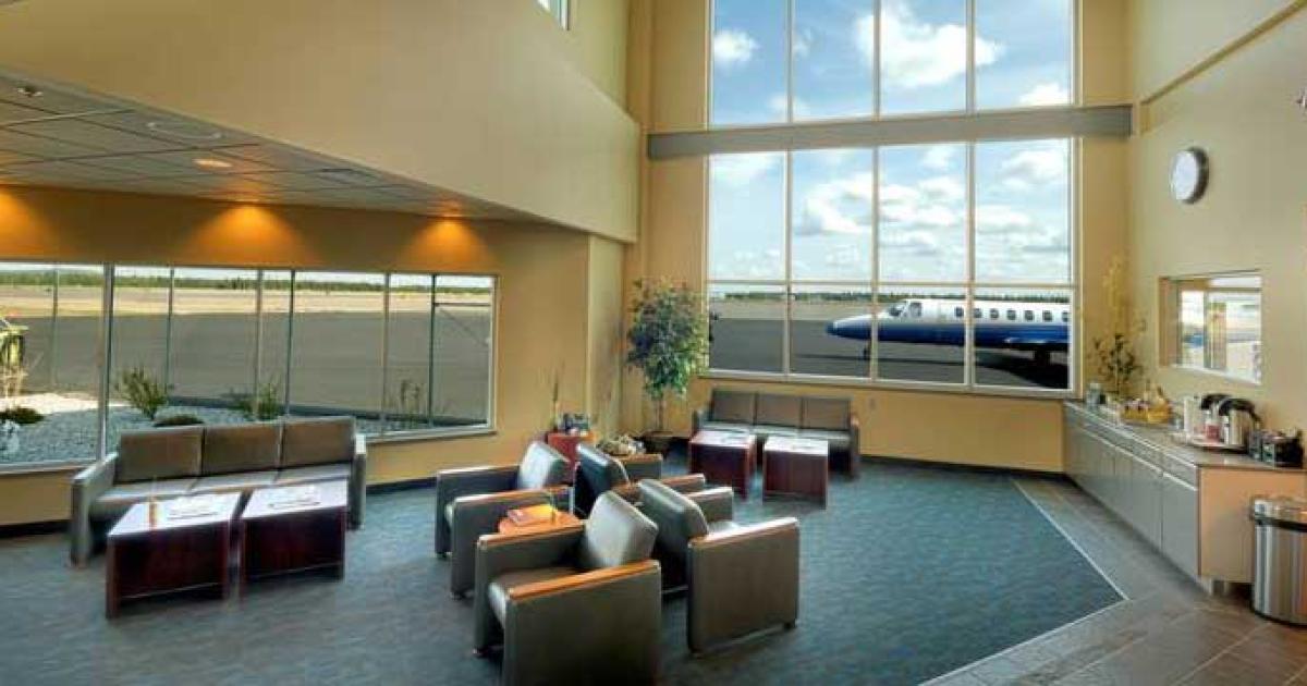 Dating from 2005, the elegant lobby at Alaska Aerofuels' FBO has been the site of formal tea ceremonies for the location's Asian clientele. (Photo: Lester Lefkowitz)