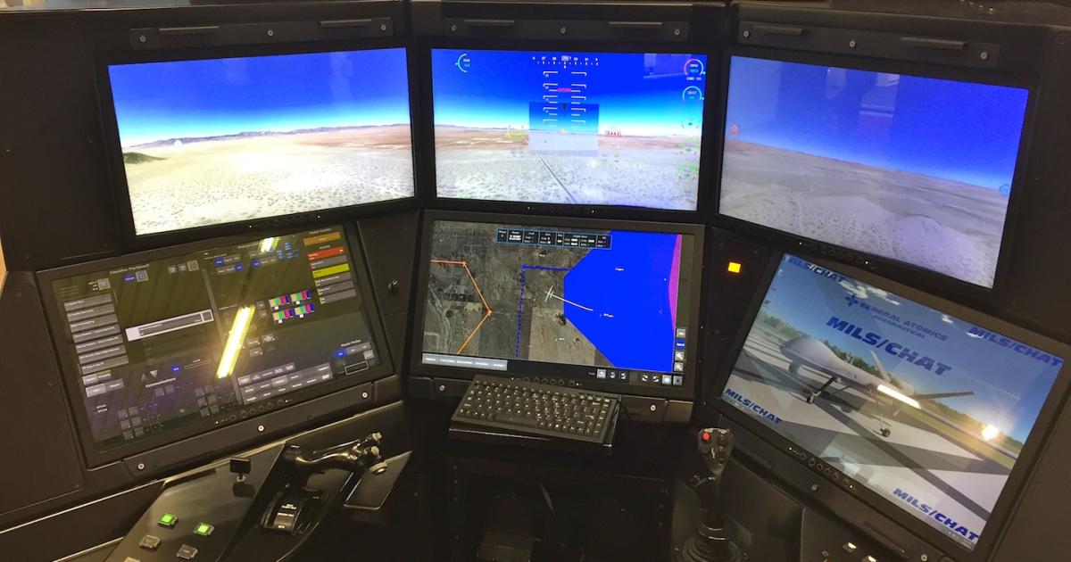 General Atomics displayed a working Advanced Cockpit GCS demonstrator at the Paris Air Show in mid-June. (Photo: Bill Carey)