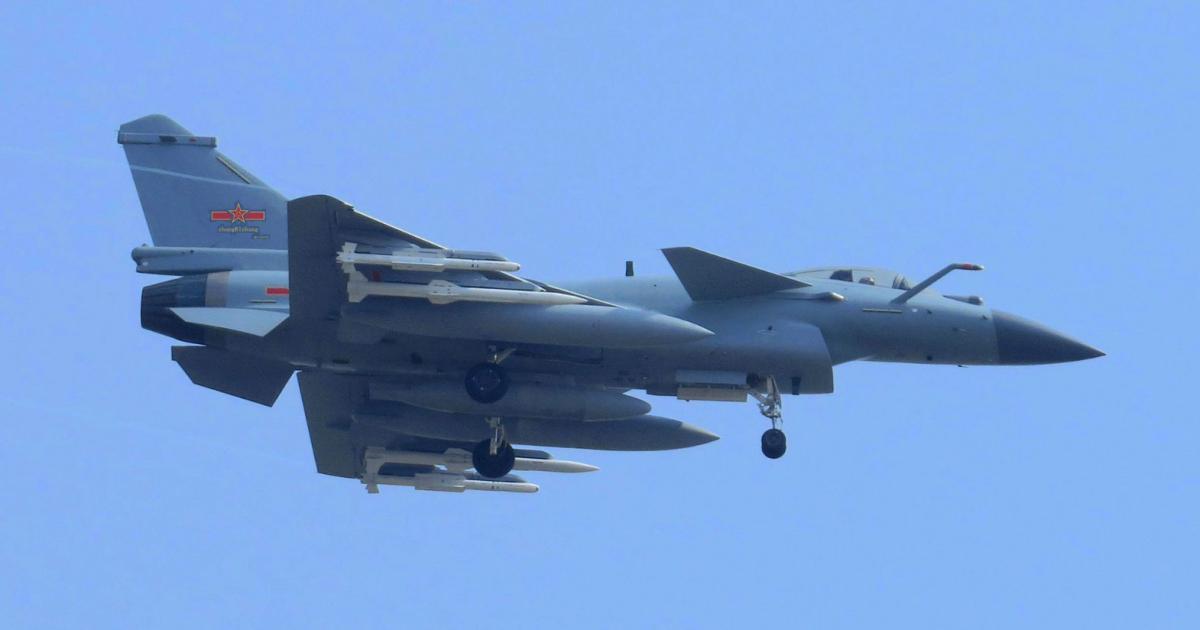On this J-10C fighter, PL-10 air-to-air missiles hang from the outboard wing pylons and long-range PL-15s from the inboards. 
(Image Credit: Chinese Internet)
