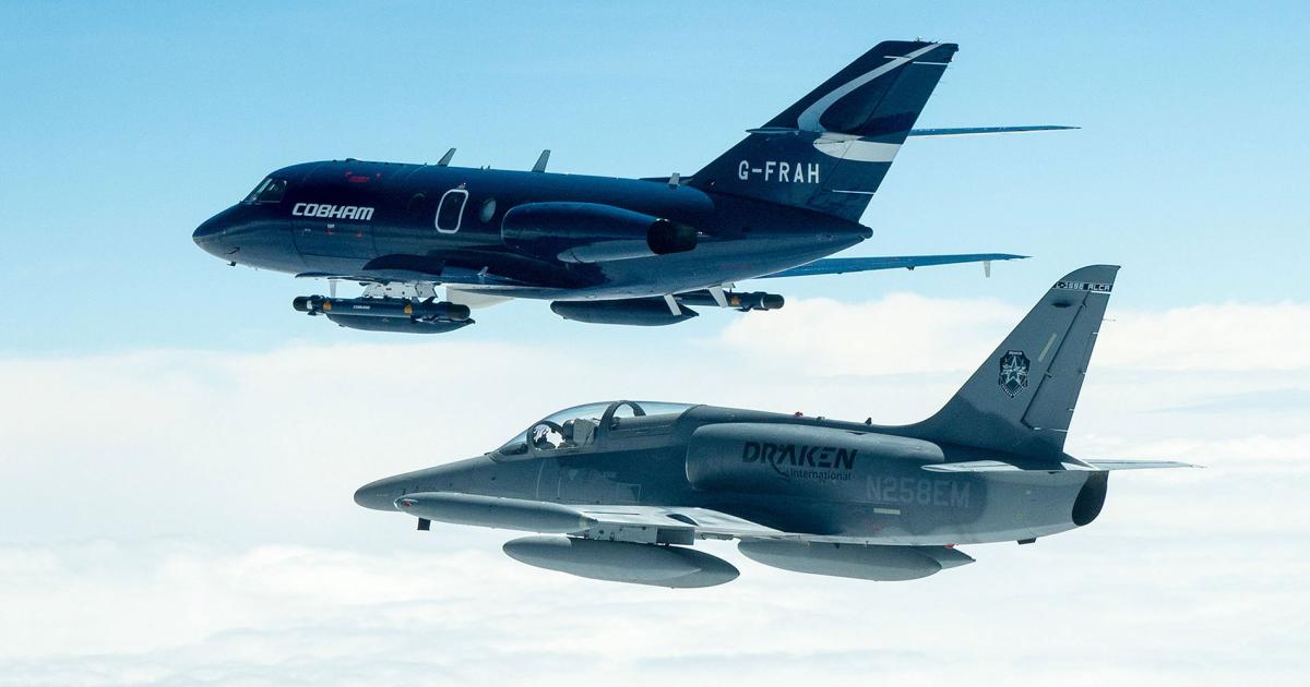 Cobham flies converted Falcon 20s for the UK armed forces. Draken’s fleet of former military jets includes Czech-built L-39s. (Photo: Cobham) 