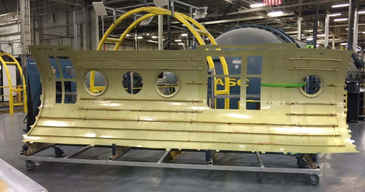 Cessna is making progress on assembling the Denali test articles. Shown: upper left cabin section of test article three.