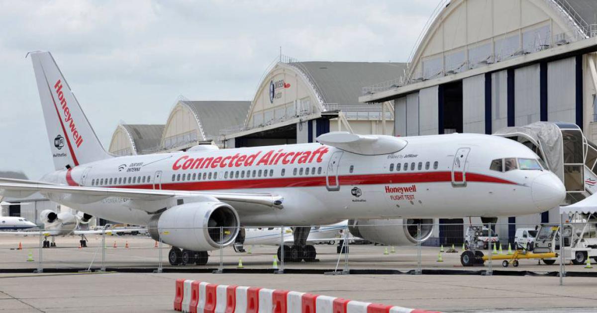 Honeywell’s Boeing 757 testbed for connected aircraft technologies flew east after the Paris Air Show. 