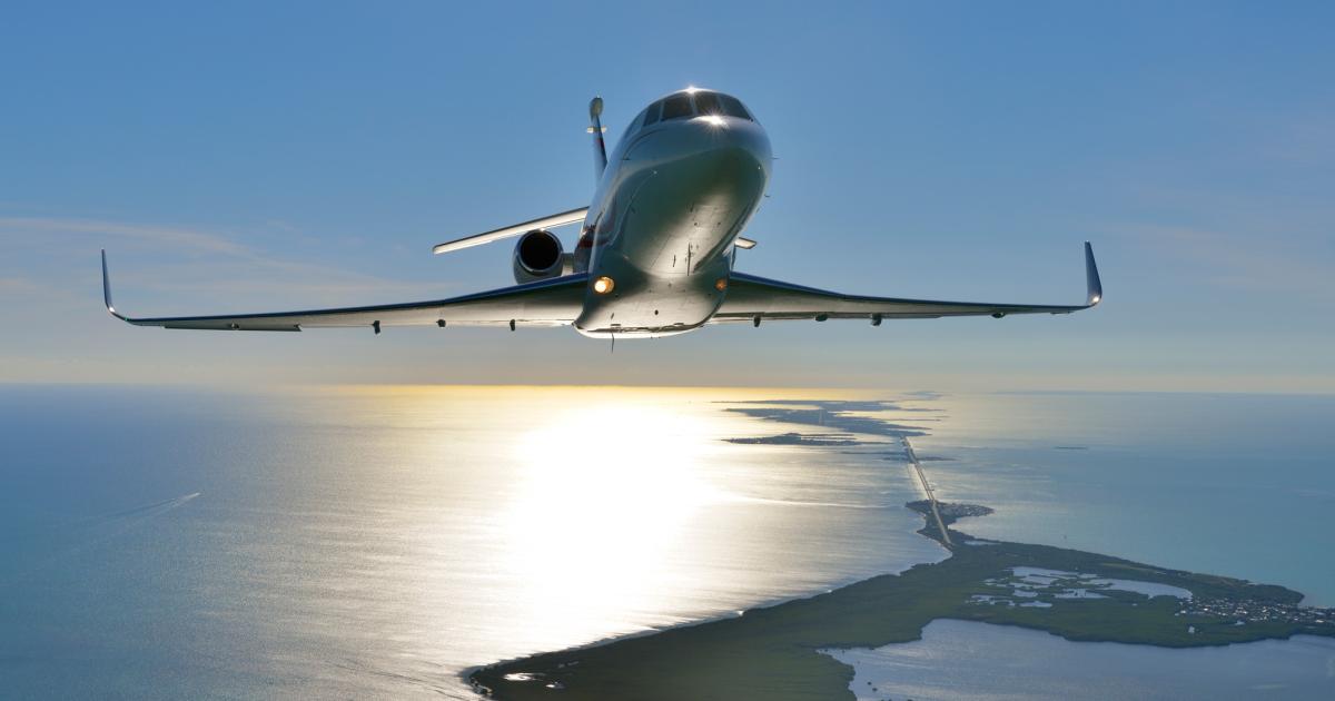 UBS Global Research analysts estimate that business jet cycles, including takeoffs and landings, were up 2 percent in July. Long-range aircraft led the improvements in year-over-year cycles, up 6 percent, with mid-range aircraft, such as this Dassault Falcon 900LX, up 5 percent. (Photo: Dassault Aviation)