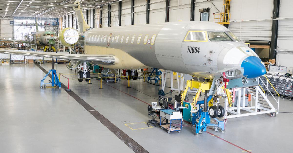 Bombardier Business Aircraft is using an aluminum-lithium allow for the fuselages of its new Global 7000, as well as its Global 8000 sibling. The material has shown the ability to reduce weight by as much as 10 percent versus composites on single-aisle transport aircraft. (Photo: Bombardier Business Aircraft)